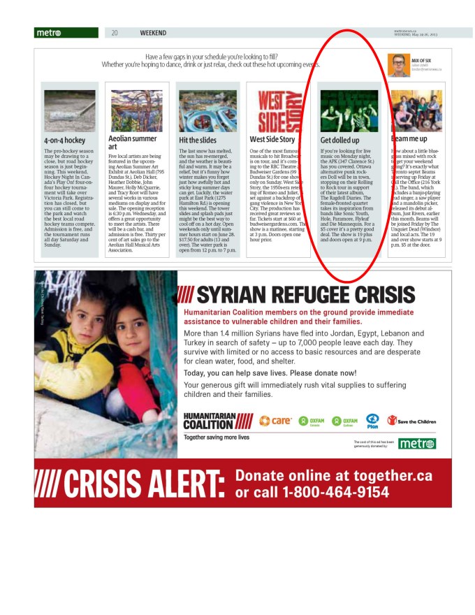 MAY 24 2013 - METRO NEWS LONDON - DOLL - PG 20