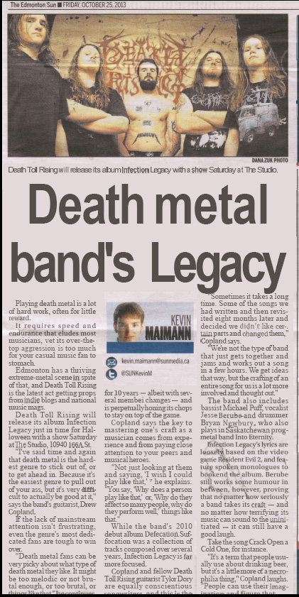 October 25 2013 - Edmonton Sun - Death Toll Rising