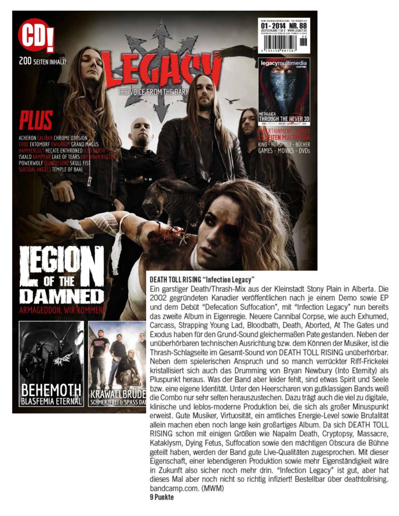 Jan 2014 - Legacy Mag - Death Toll Rising Review