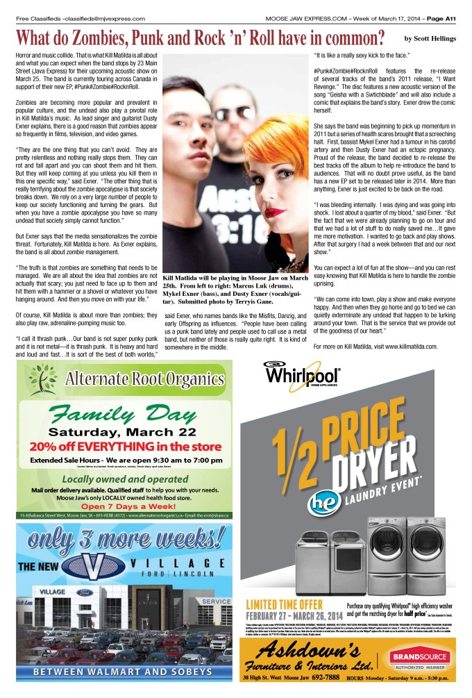 MARCH 17 2014 - MOOSE JAW EXPRESS - KILL MATILDA