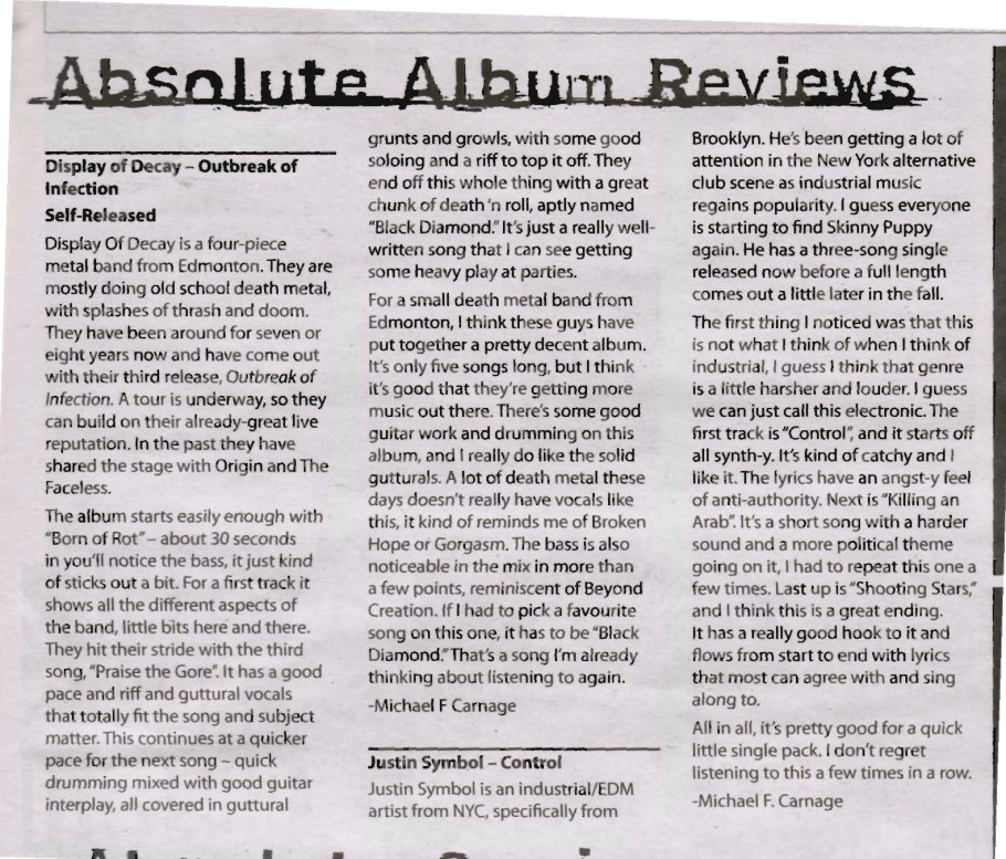 AU Mag - Album Review - Display of Decay