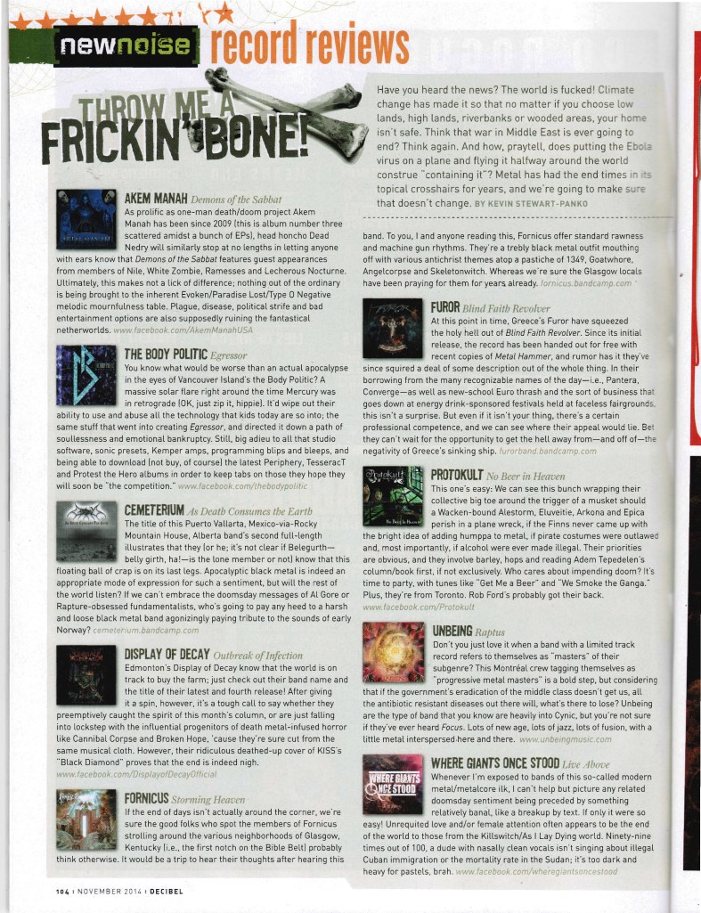 Decibel Mag - Body Politic, Unbeing, Display of Decay, Protokult, Where Giants Once Stood