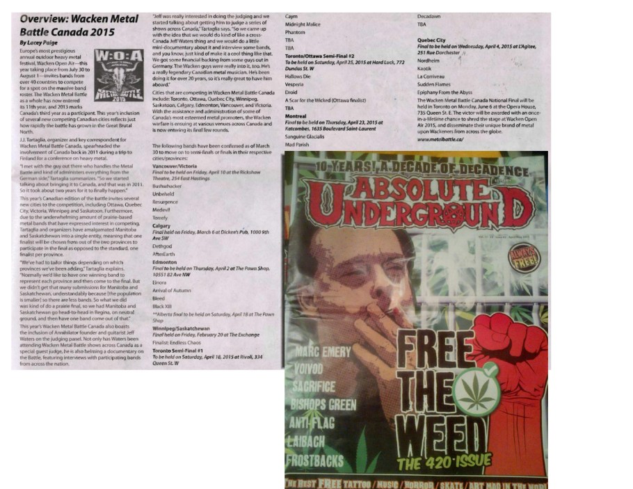 APRIL - MAY 2015 - ABSOLUTE UNDERGROUND MAG - WACKEN METAL BATTLE CANADA