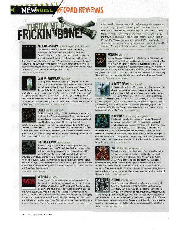 Sept 2015 - Decibel Mag - XUL + Meridius reviews