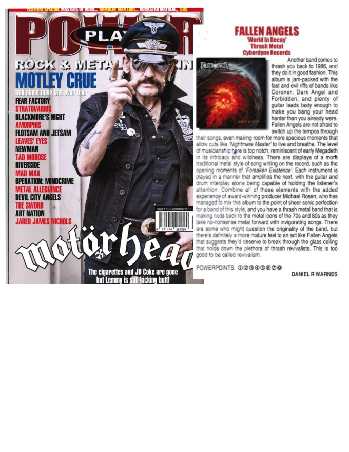 Sept 2015 - Powerplay Mag #197 - Fallen Angels - World In Decay (Cyberdyne Records)