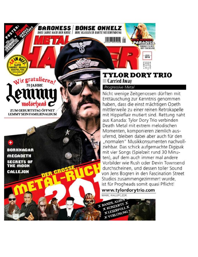 January 2016 - Metal Hammer Germany - Tylor Dory Trio