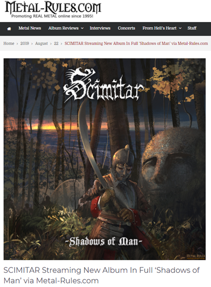 SCIMITAR Streaming New Album In Full ‘Shadows of Man’ via Metal-Rules